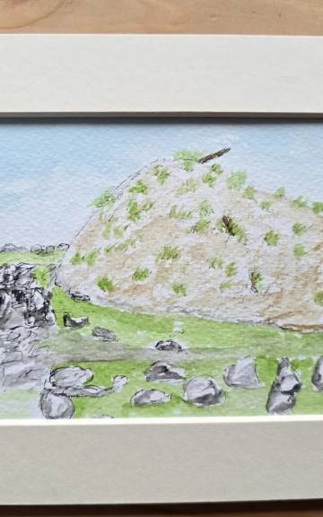 Mini Original Watercolour of bosta iron age house