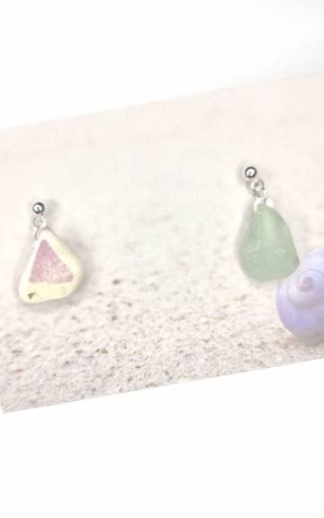 Sea Glass and pottery stud earrings