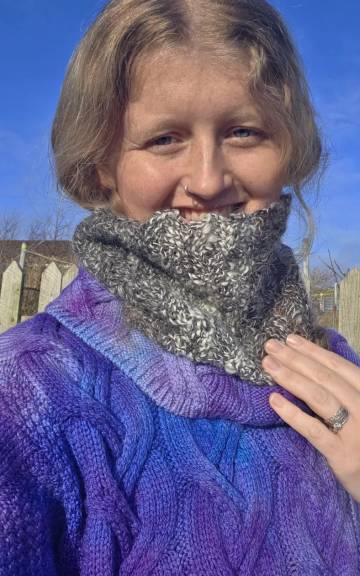 Hand Knitted, hand spun cowl