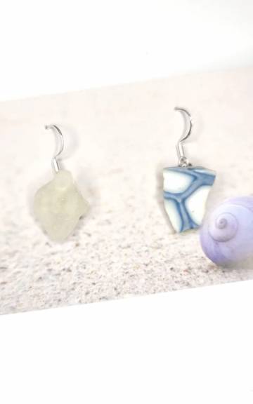 Sea pottery and sea glass earrings