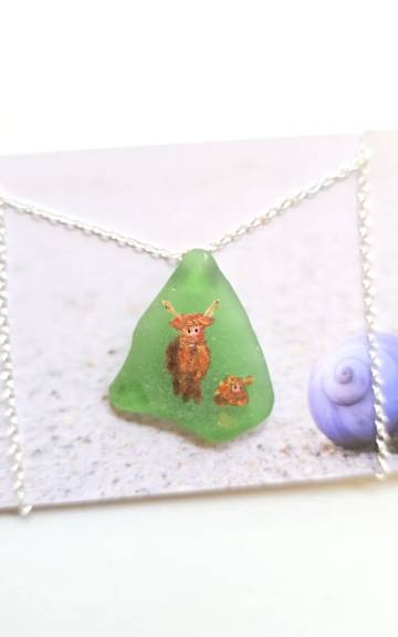 Painted sea glass necklace