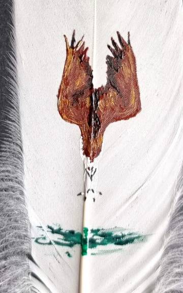 Diving osprey painted on a goose feather