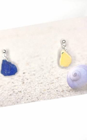 Sea Glass and pottery stud earrings