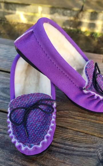Suede and Tweed Slippers - Himalayan poppy