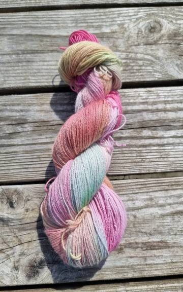Hand-Dyed Yarn: 75% Alpaca, 25% silk, 4 ply
