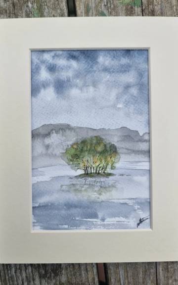 Mini original watercolour of a reflected tree