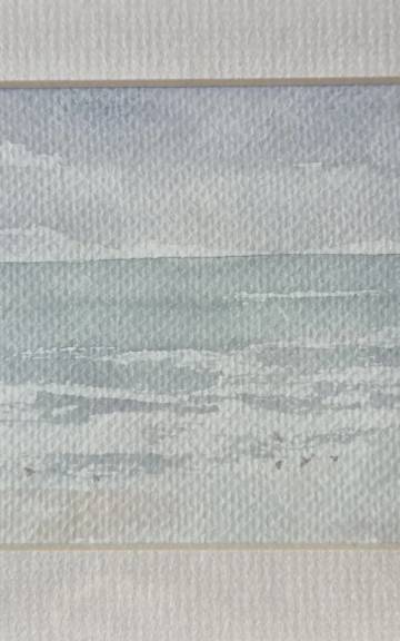 Mini original watercolour of misty beach