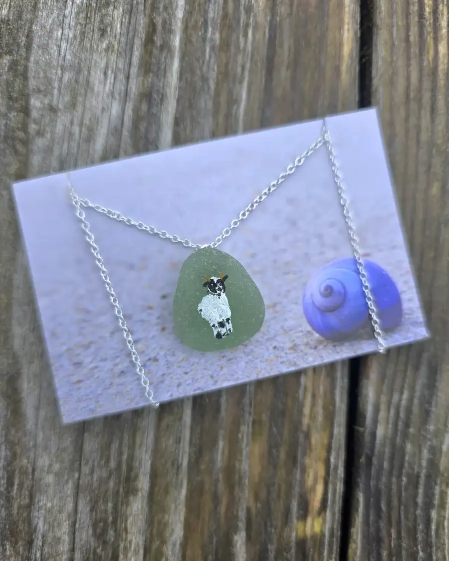 Painted sea glass necklace