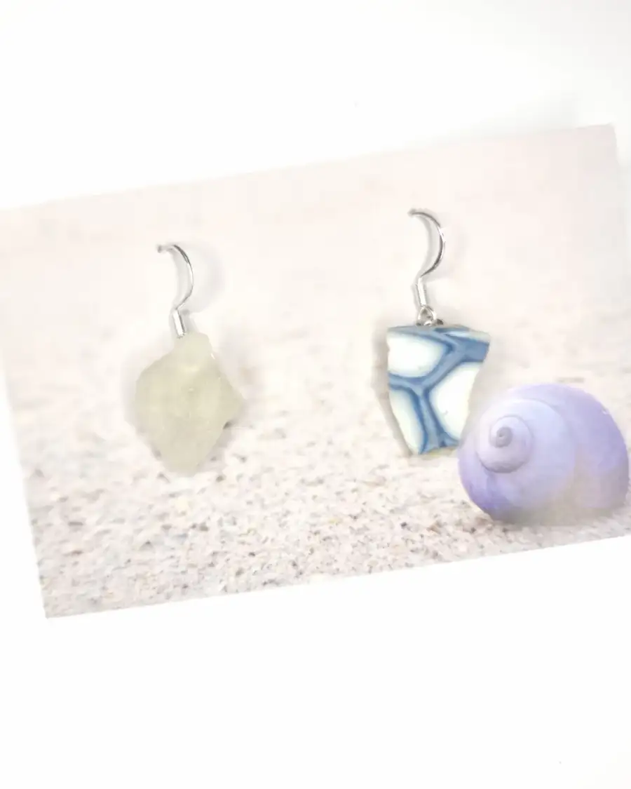 Sea pottery and sea glass earrings