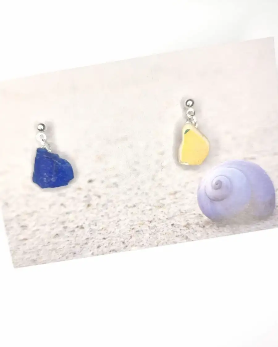 Sea Glass and pottery stud earrings