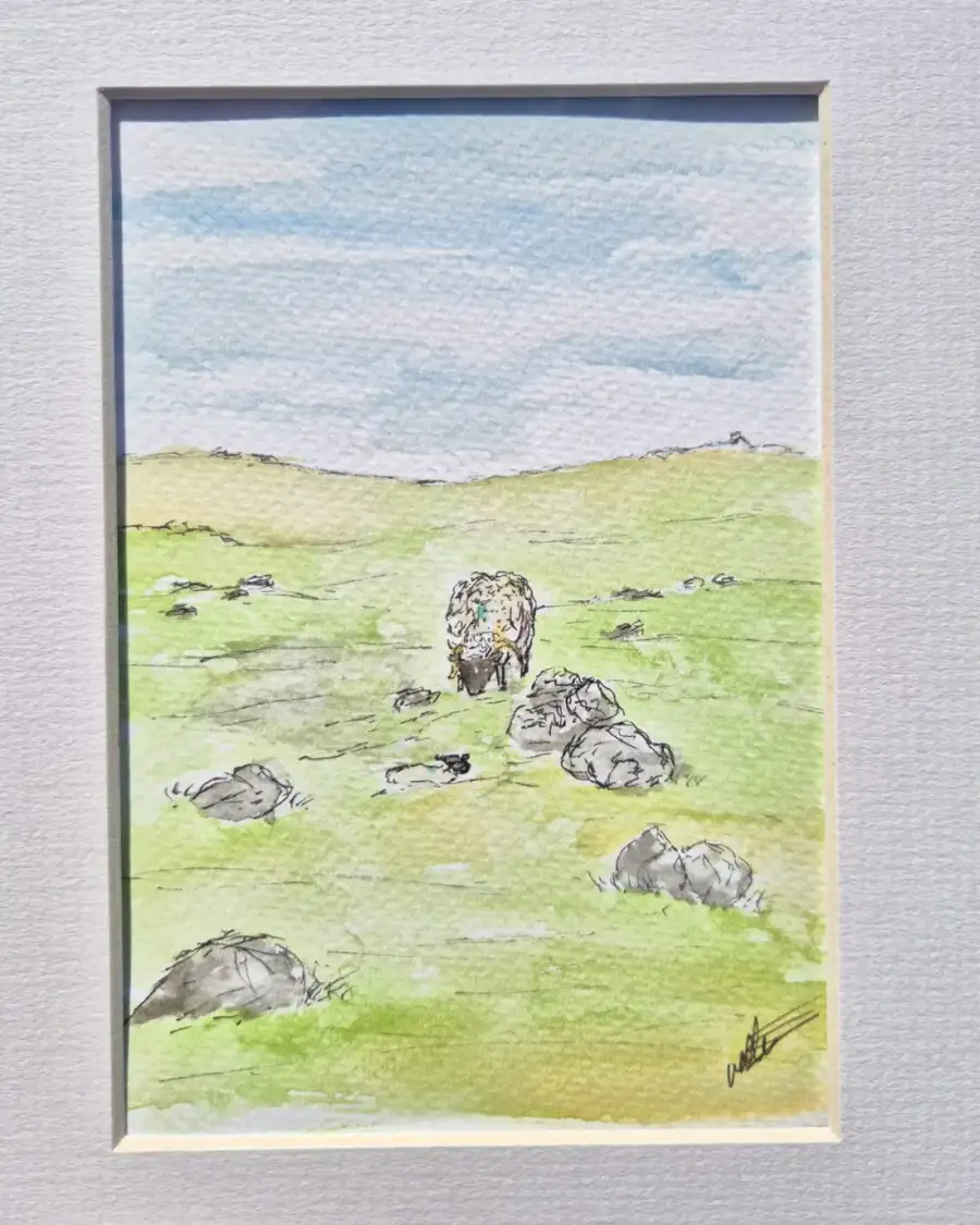 Mini Original Watercolour of sheep and lamb