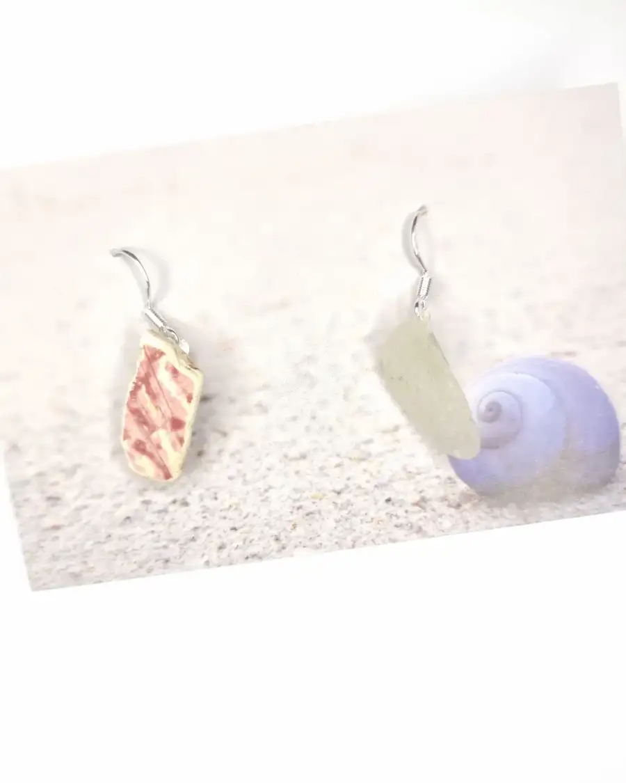 Sea pottery and sea glass earrings