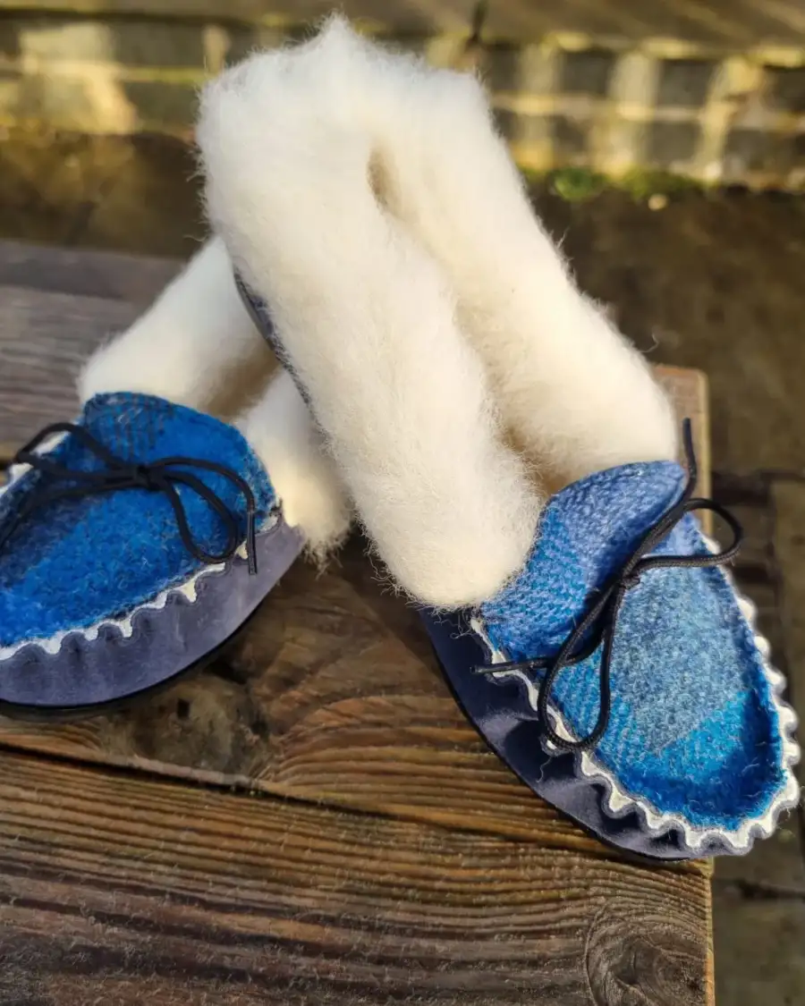 Suede and Tweed Slippers - Rockpool, wool collar