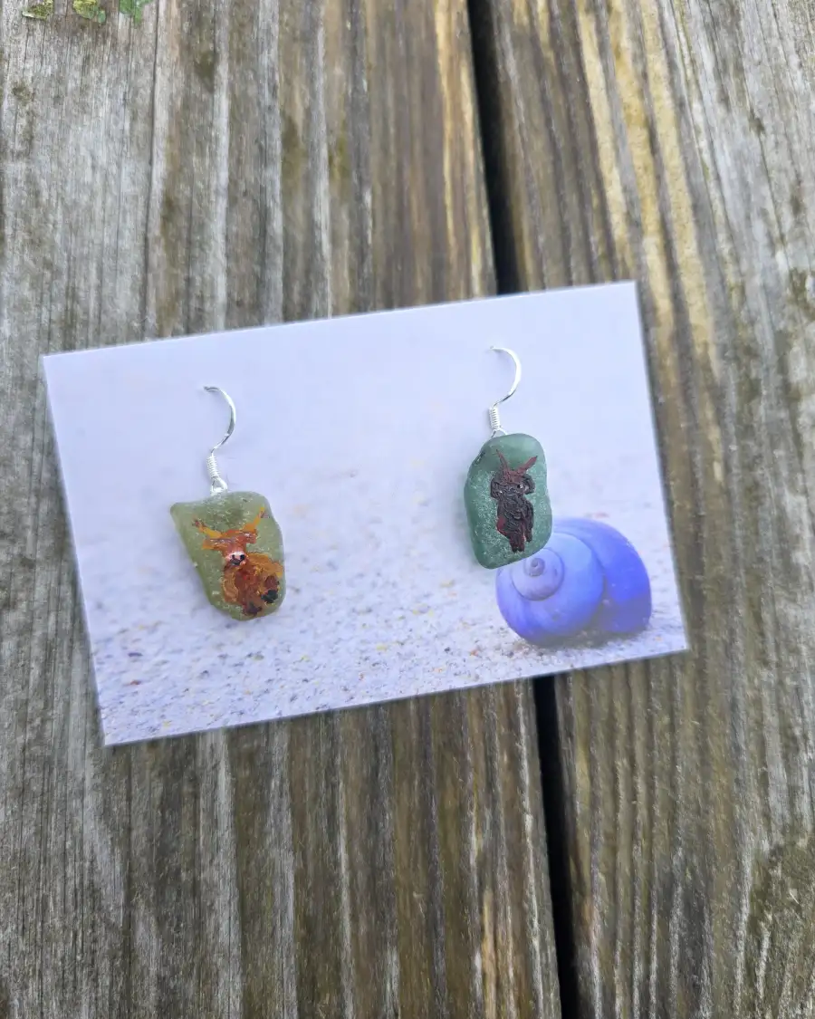 Painted sea glass earrings