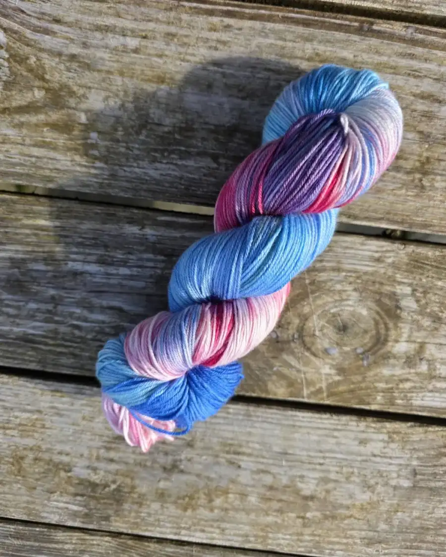 Hand-Dyed Yarn: 75% Merino, 25% silk, 4 ply