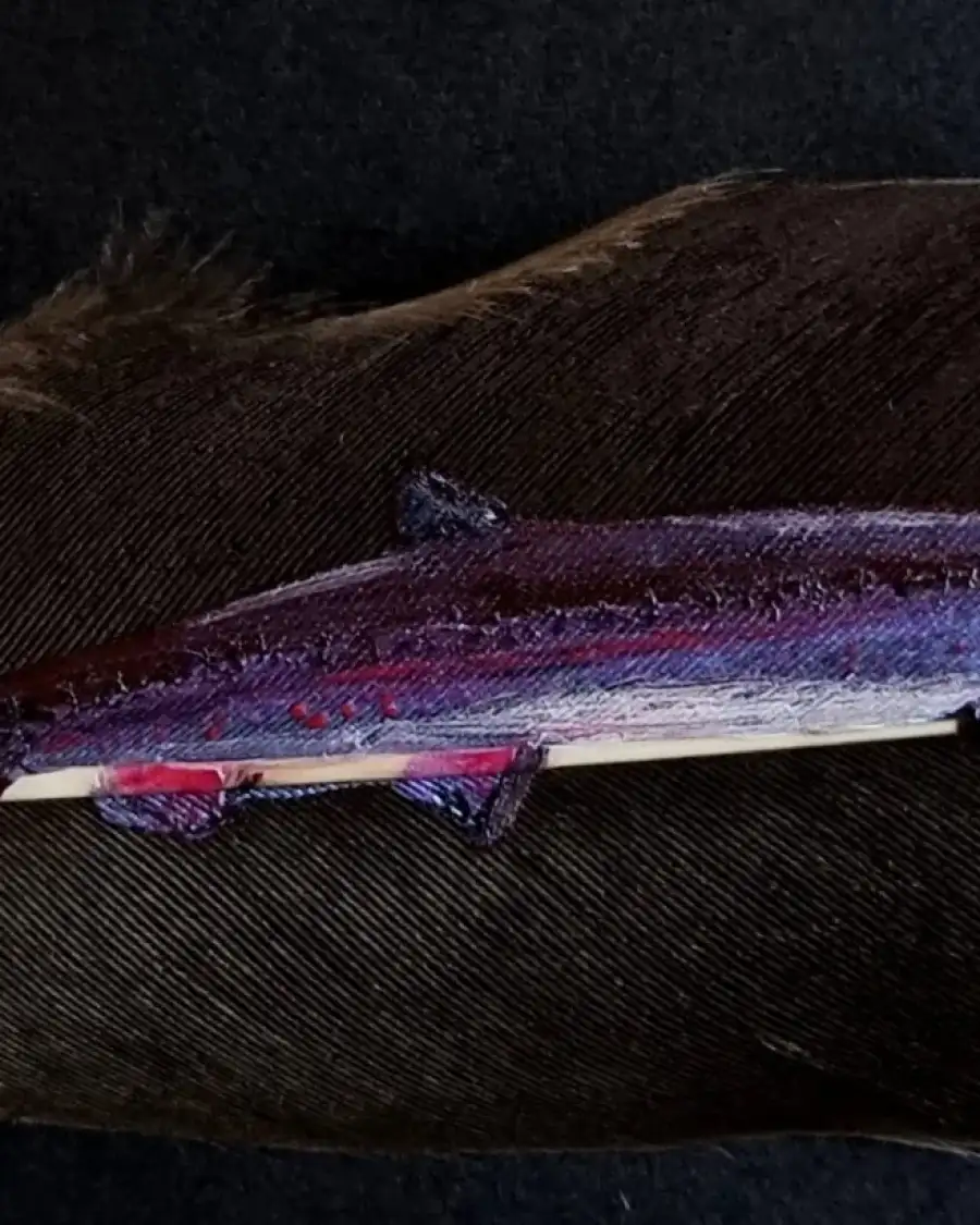 Salmon painted on a goose feather