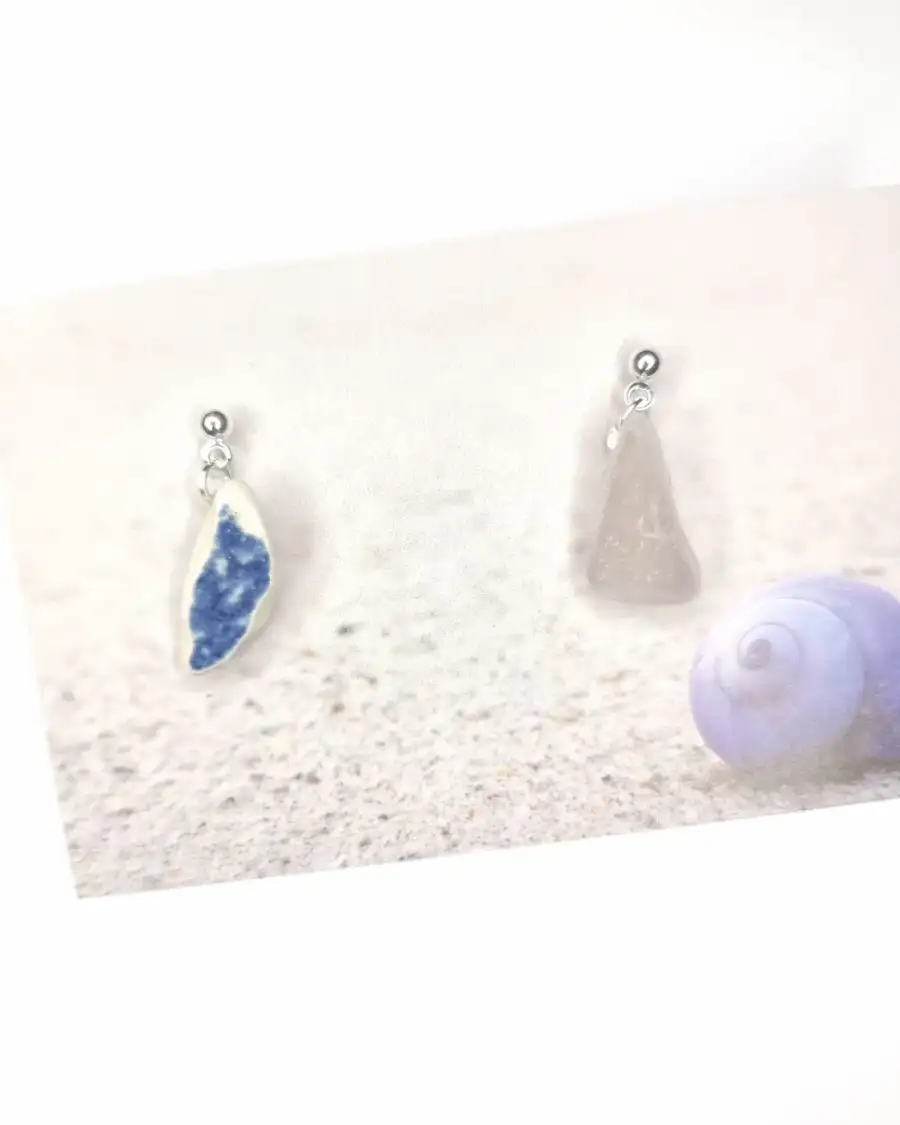 Sea Glass and pottery stud earrings