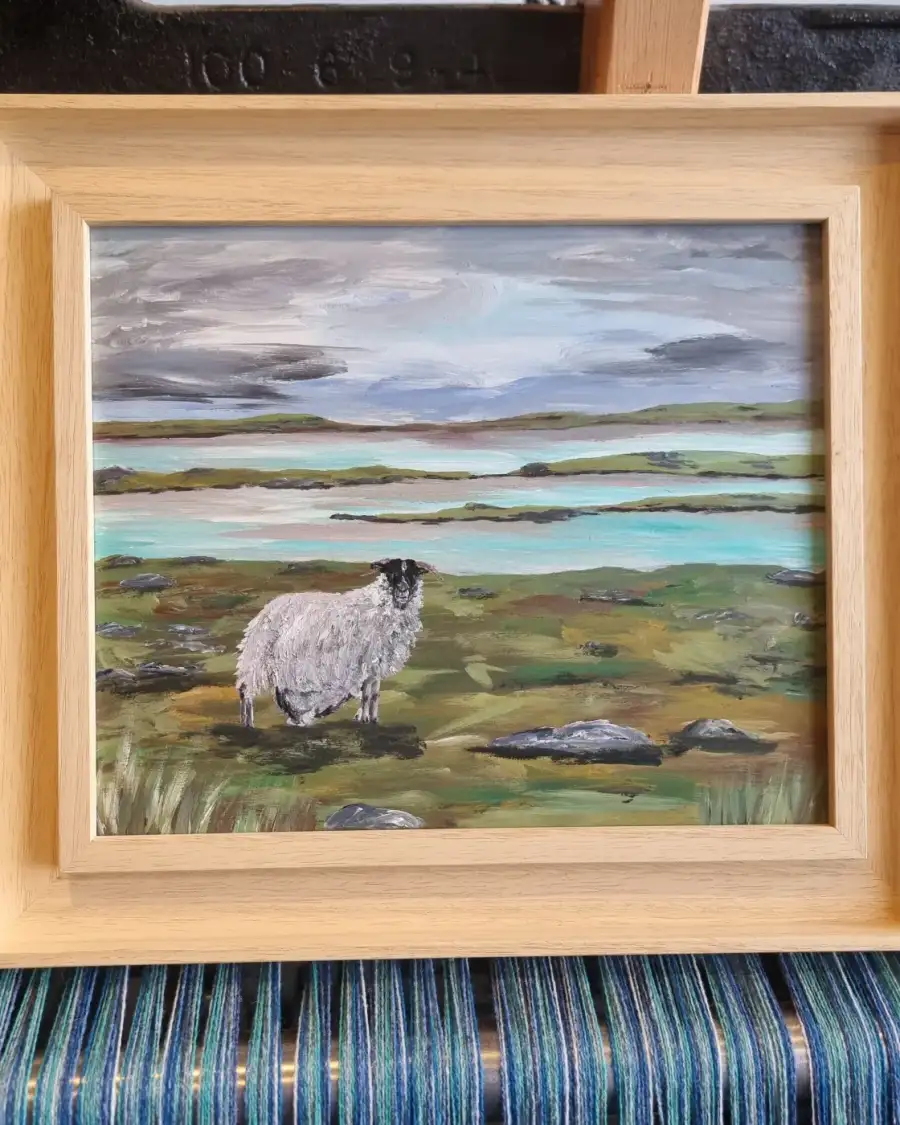 Original acrylic of ewe and lamb framed