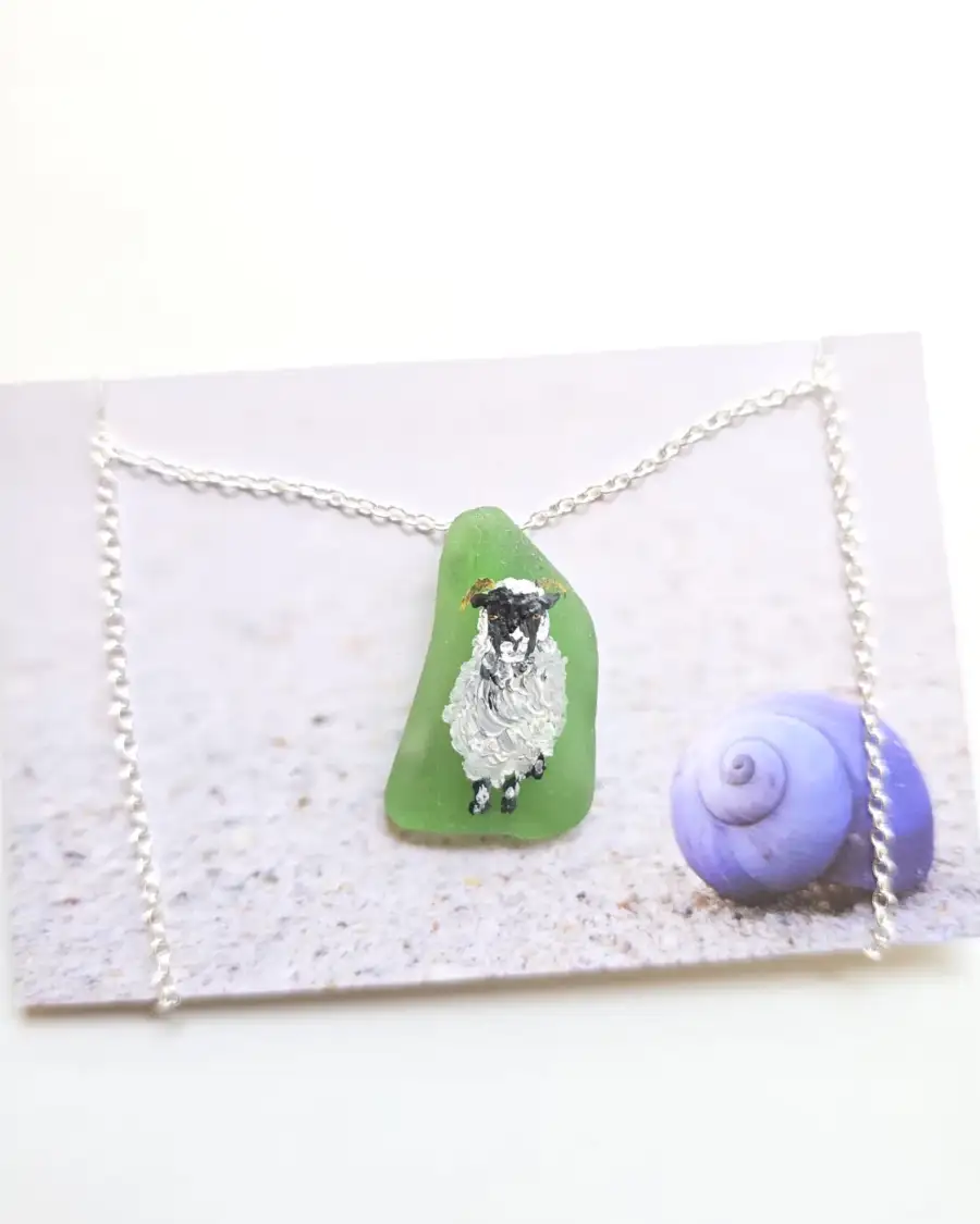 Painted sea glass necklace