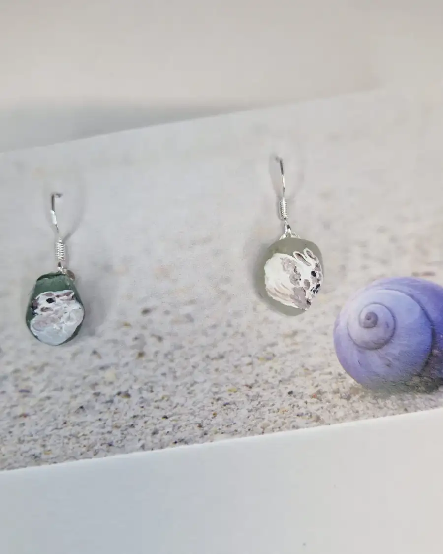 Painted sea glass earrings