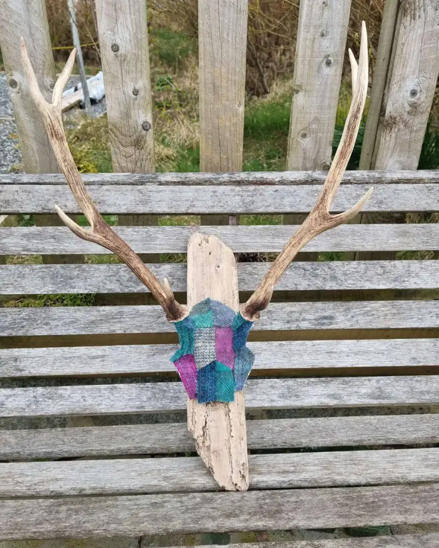 Tweed covered mini stag skull