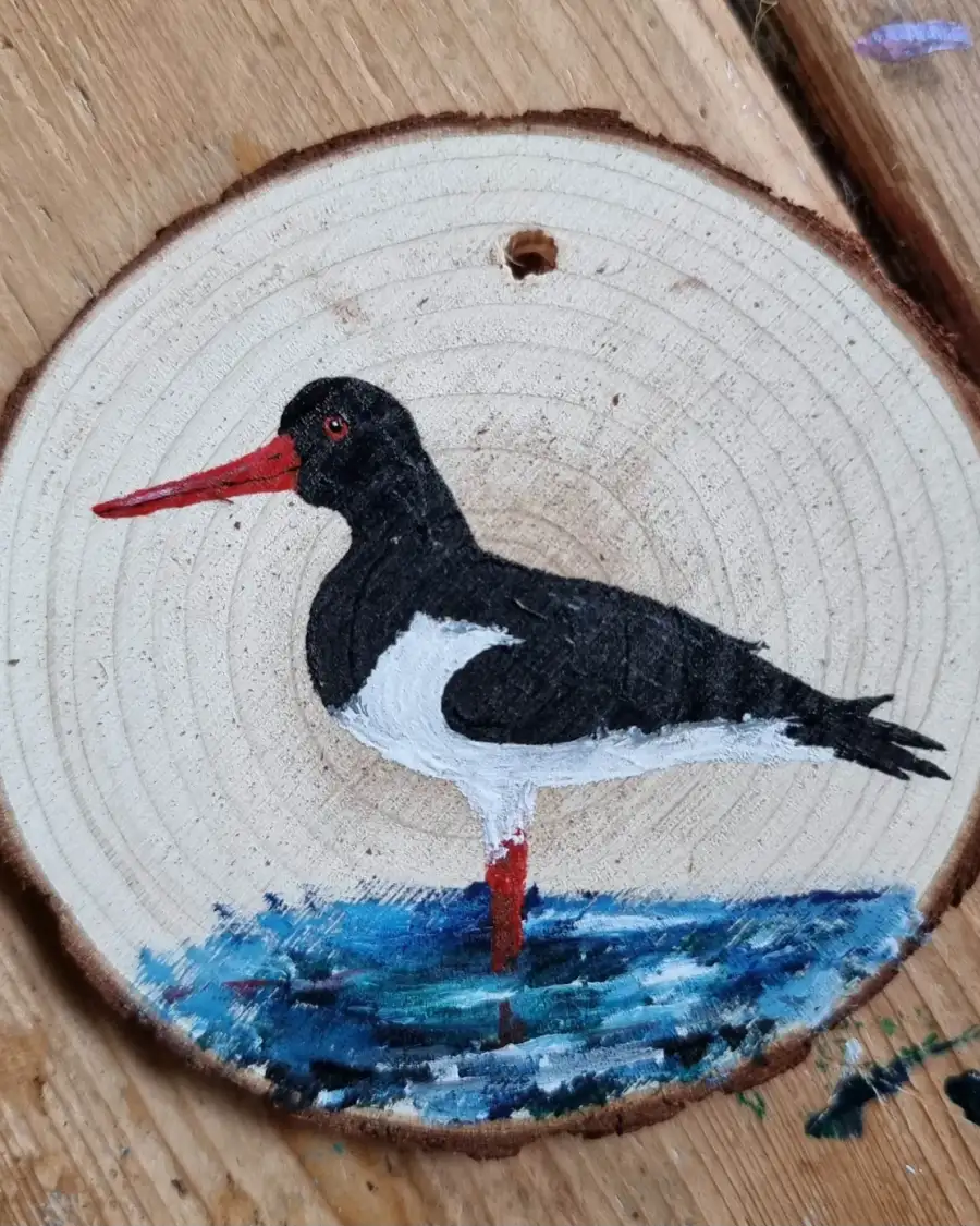 Oyster catcher on wood slice