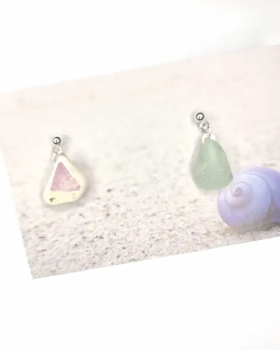Sea Glass and pottery stud earrings