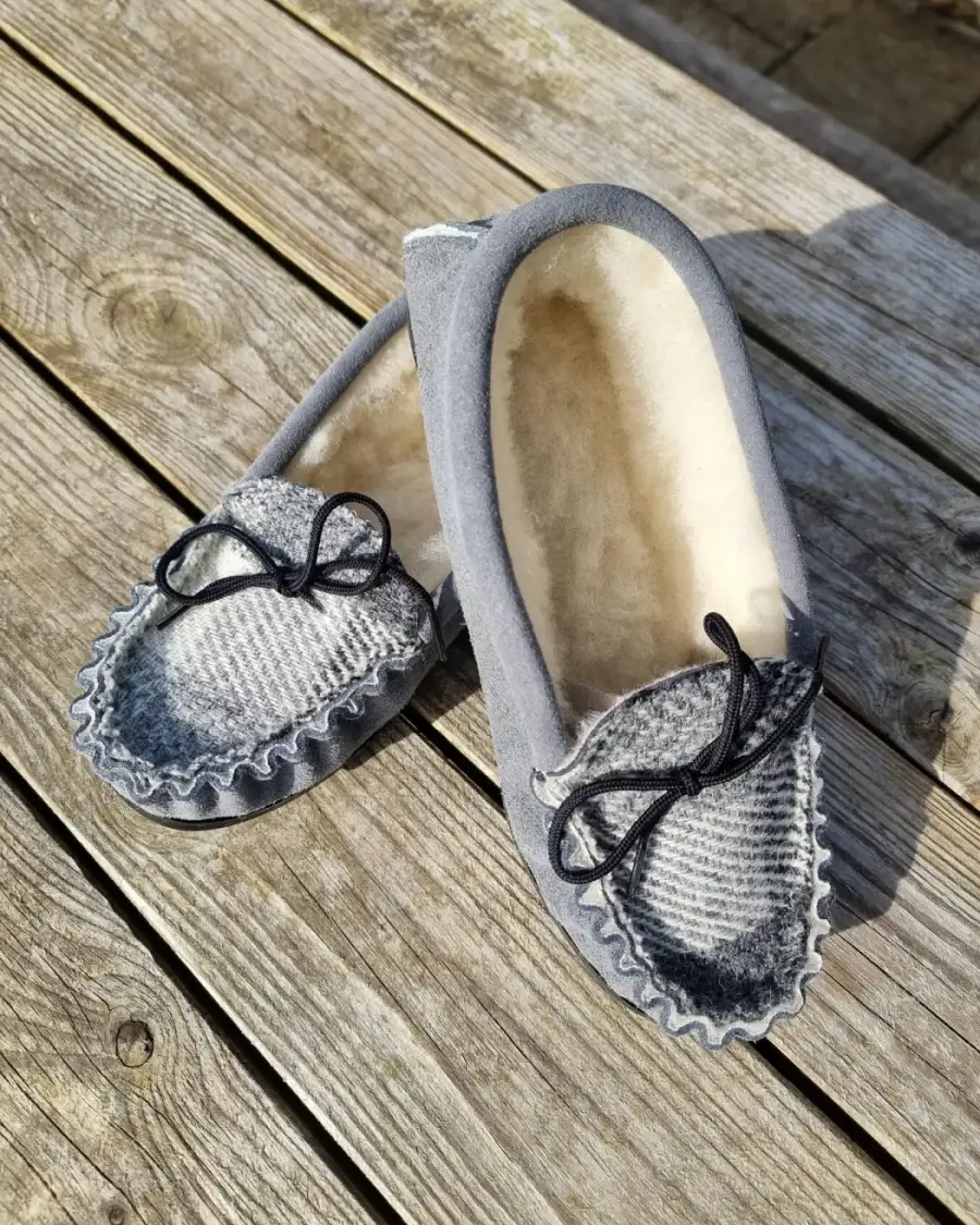 Suede and Tweed Slippers - winter check