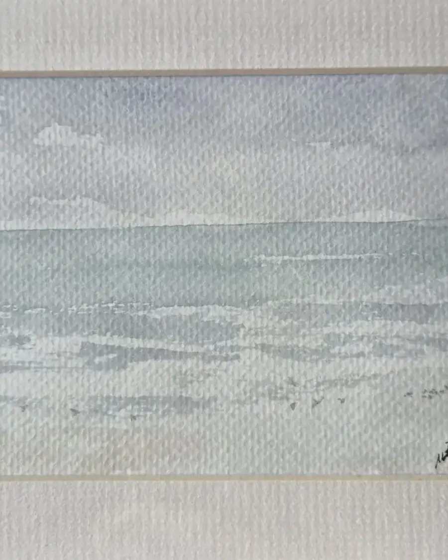 Mini original watercolour of misty beach