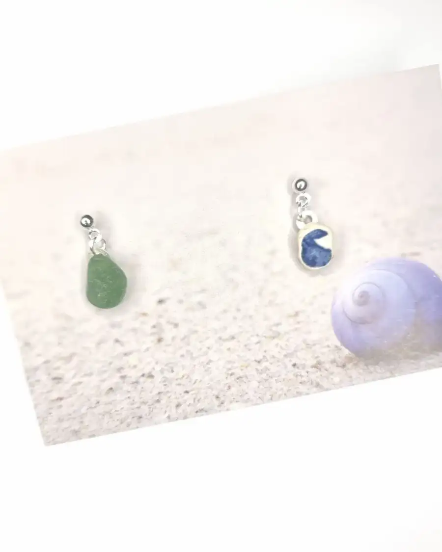 Sea Glass and pottery stud earrings