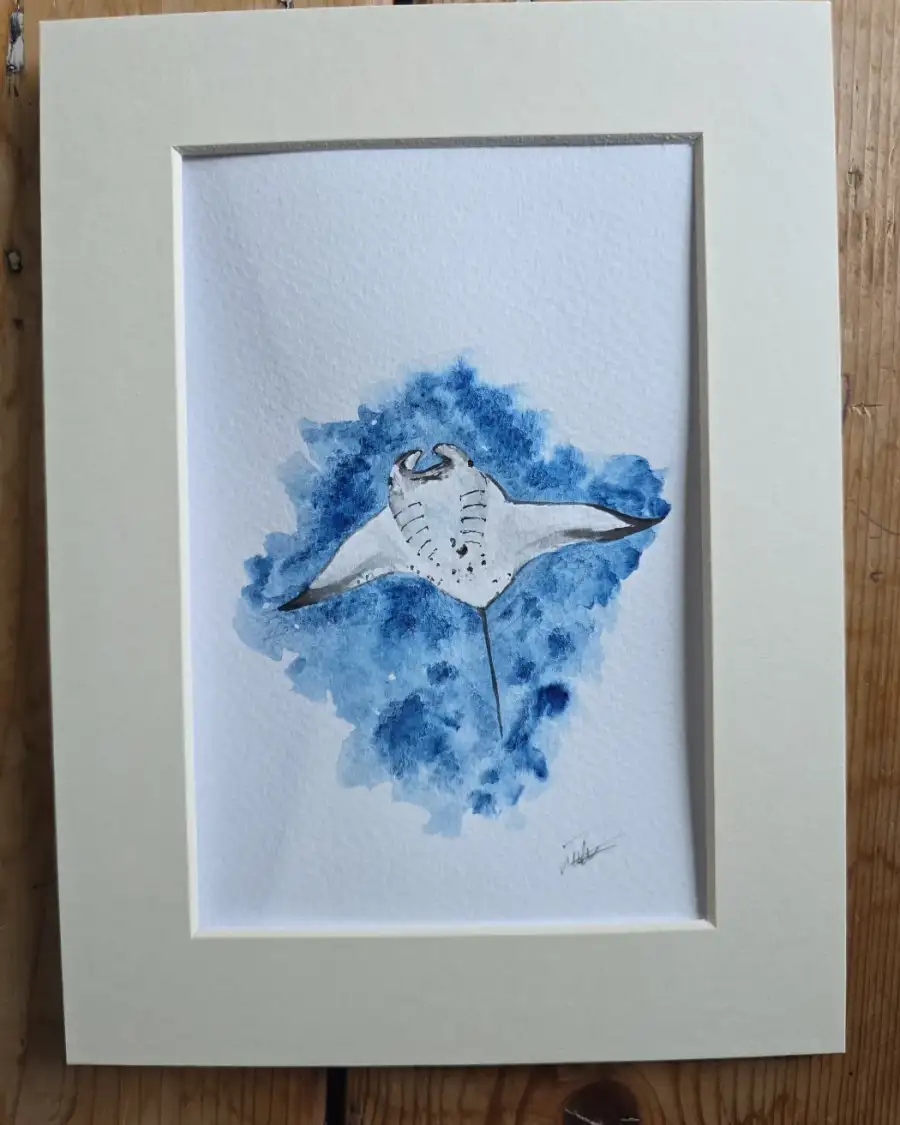 Mini Original watercolour of a manta ray