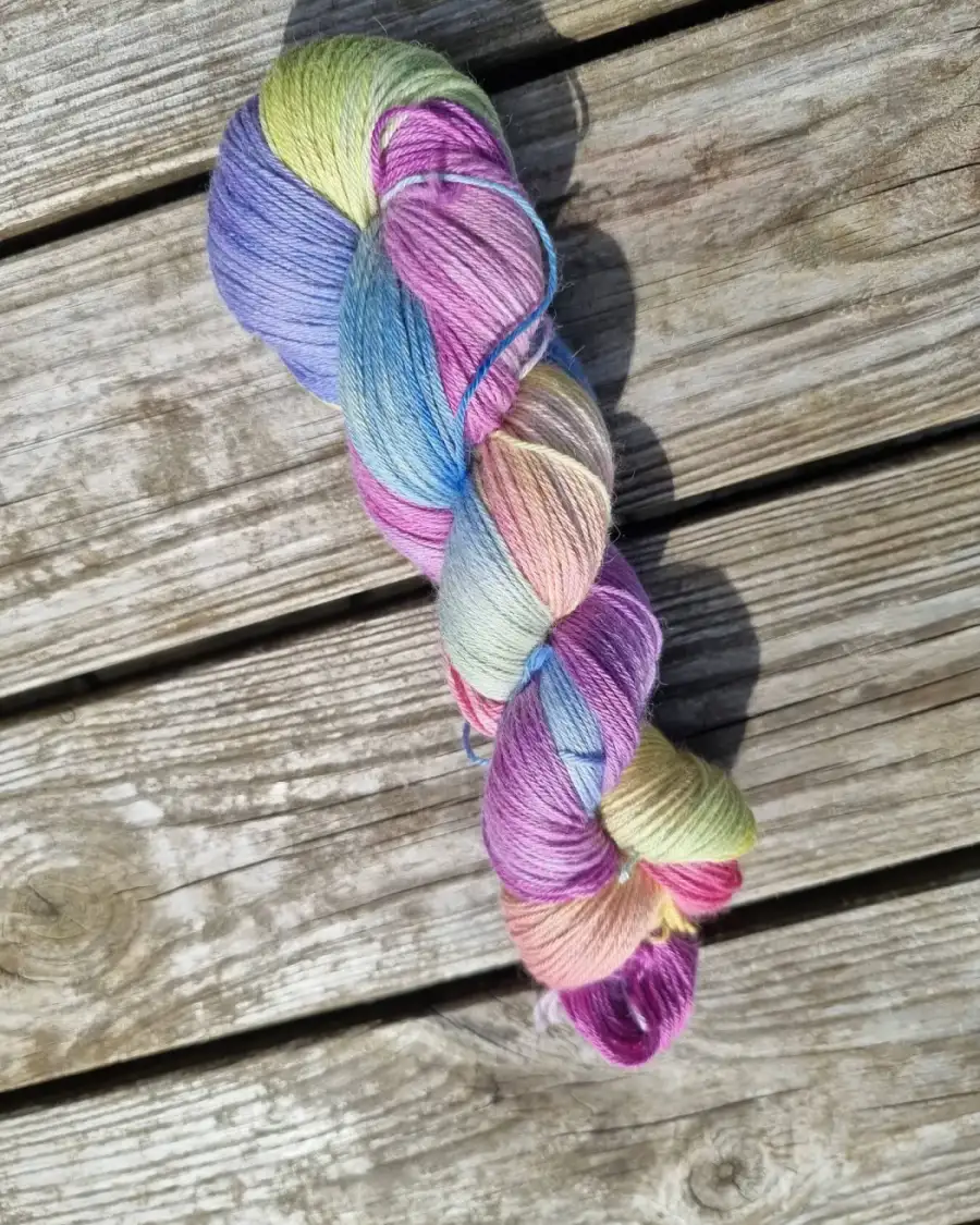Hand-Dyed Yarn: 75% Alpaca, 25% silk, 4 ply