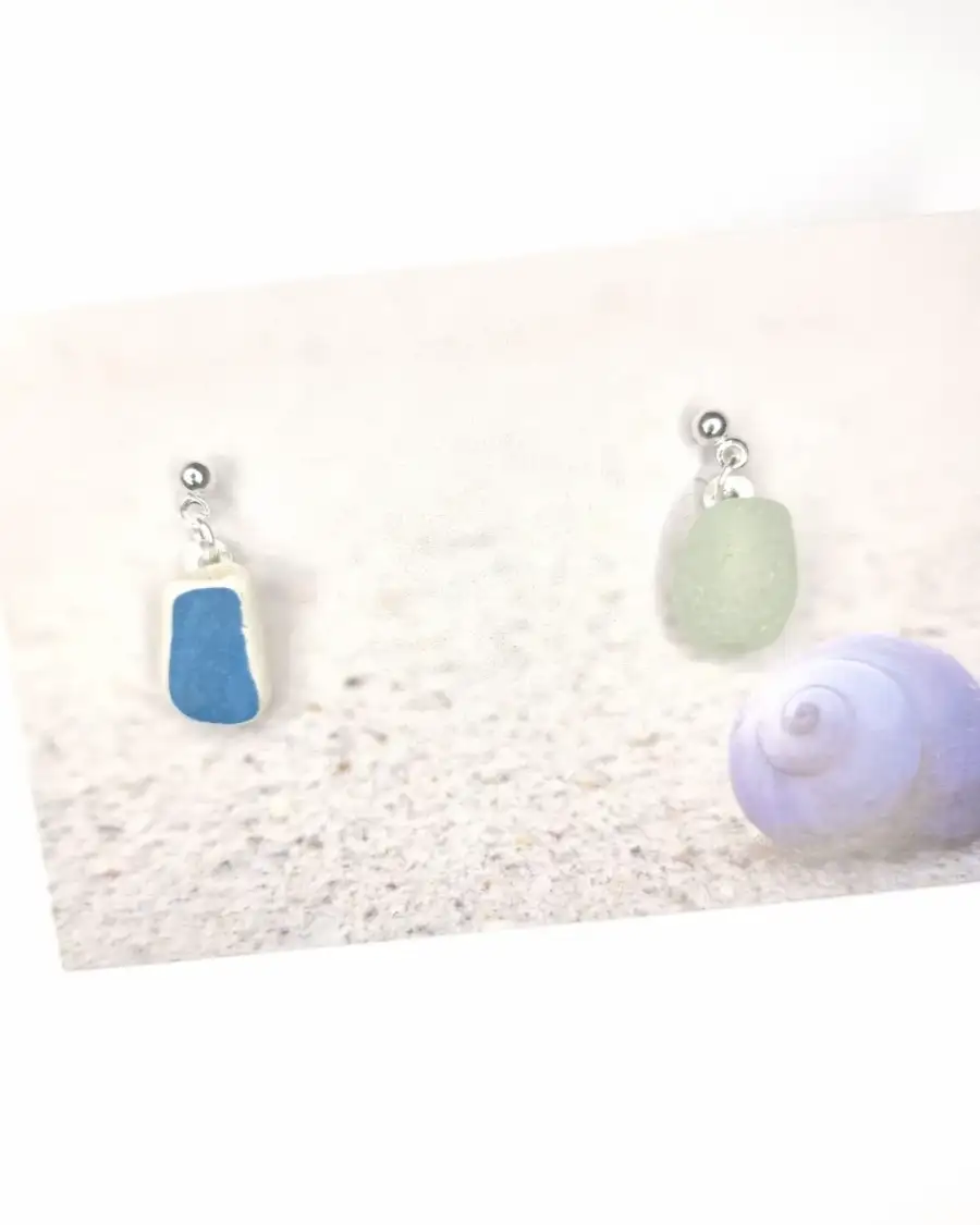 Sea Glass and pottery stud earrings