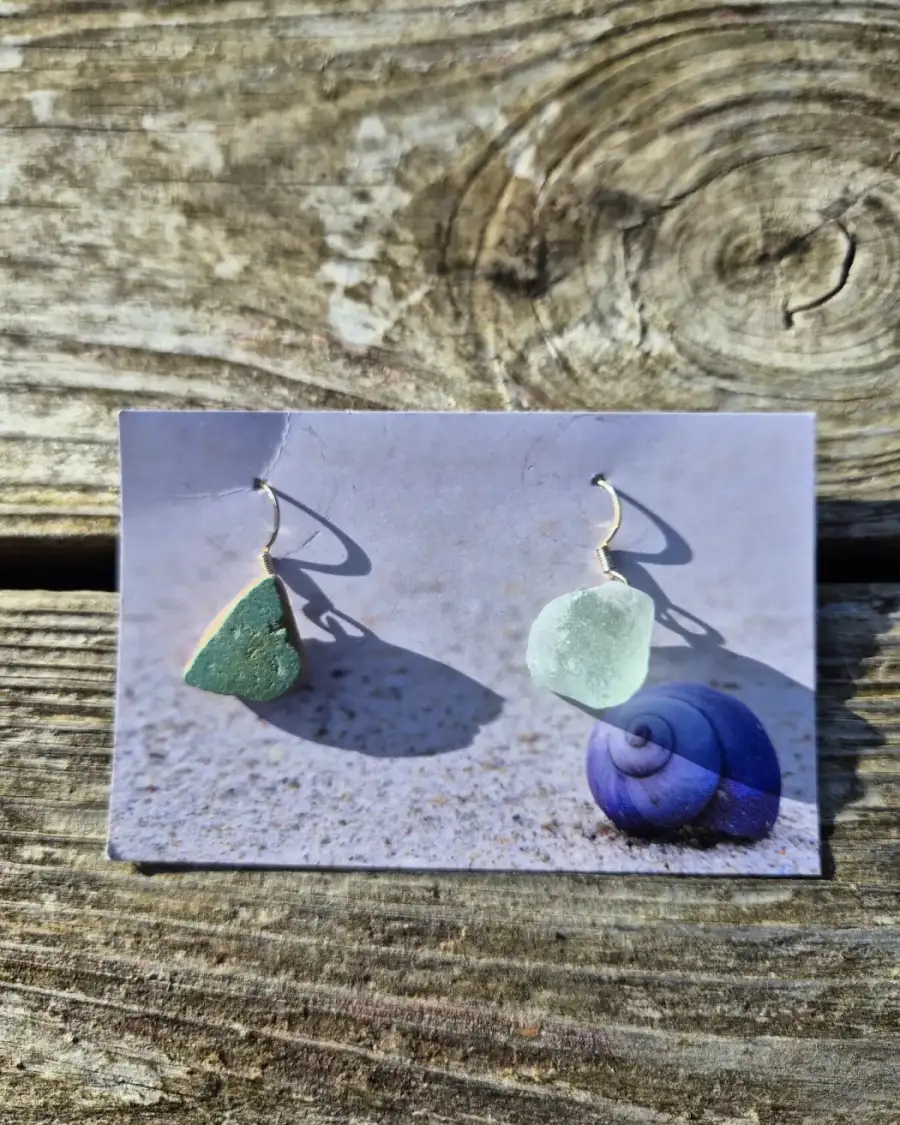 Sea Glass and Pottery Earrings