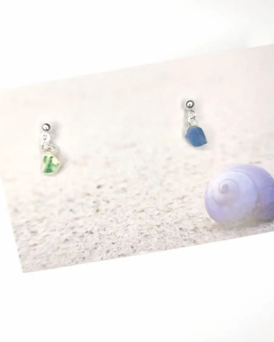 Sea Glass and pottery stud earrings