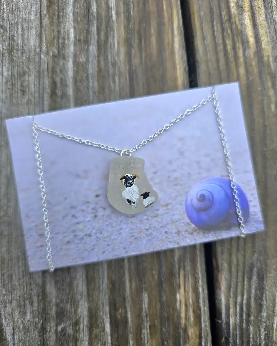 Painted sea glass necklace