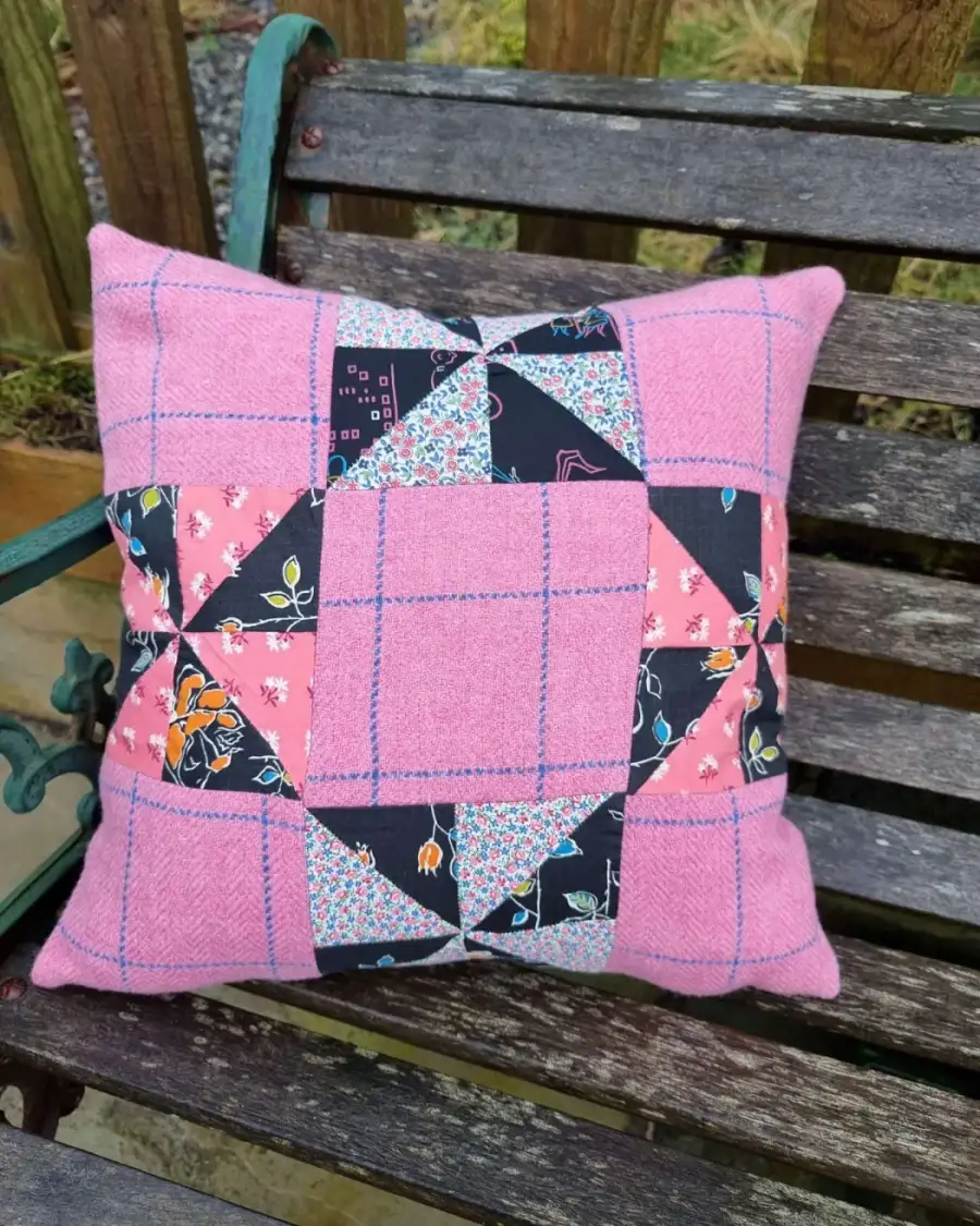 Amor weavers tweed and vintage quilt squares cushion cover