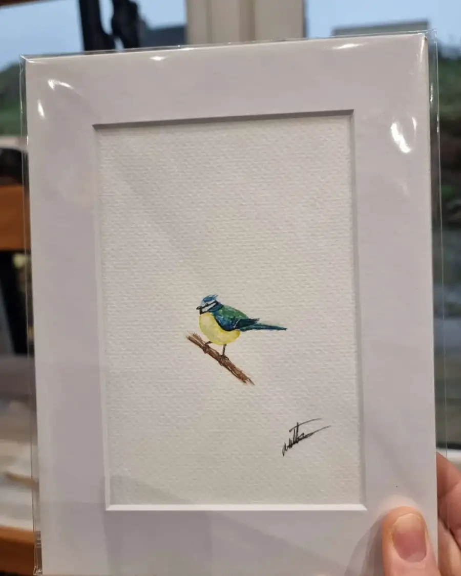 Mini original watercolour of a blue tit