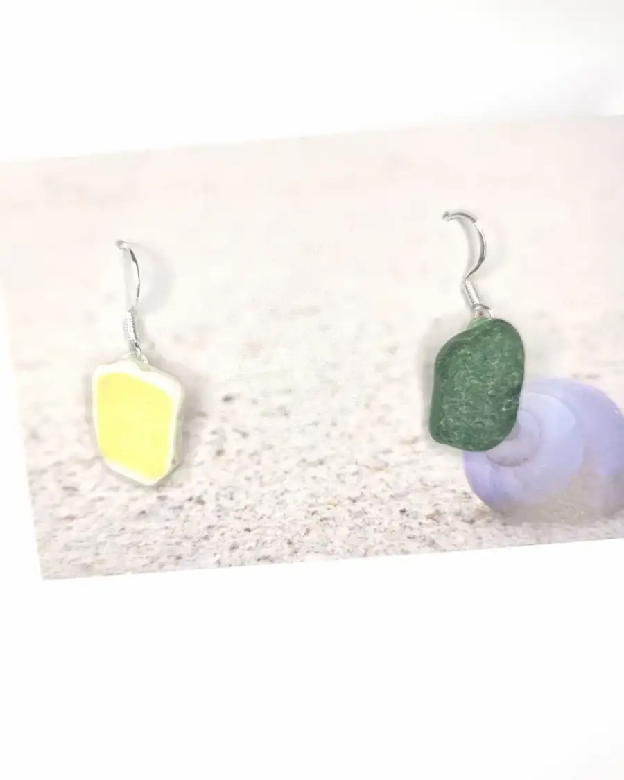 Sea pottery and sea glass earrings