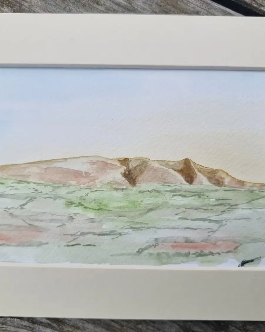 Mini original watercolour of sunrise over blencathra