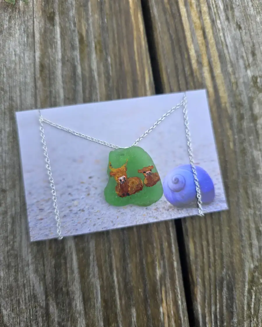 Painted sea glass necklace