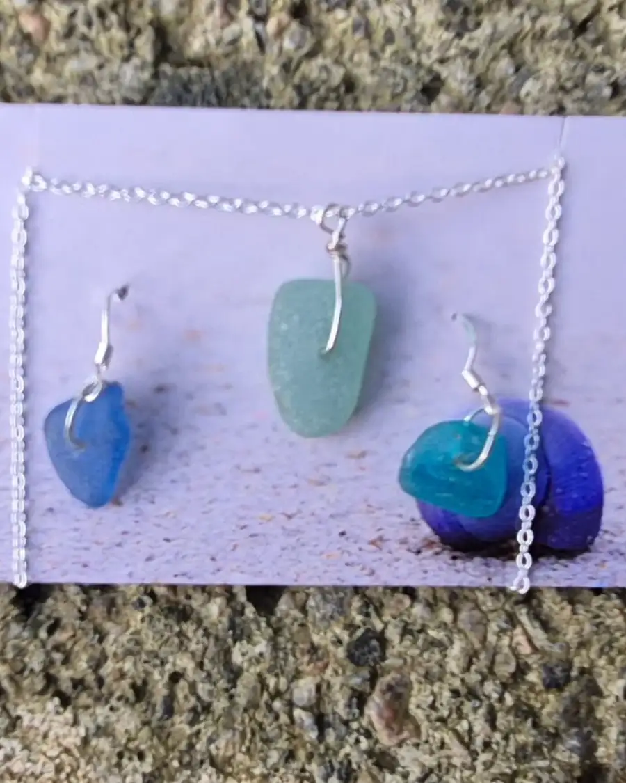 Sea Glass Necklace and Earrings