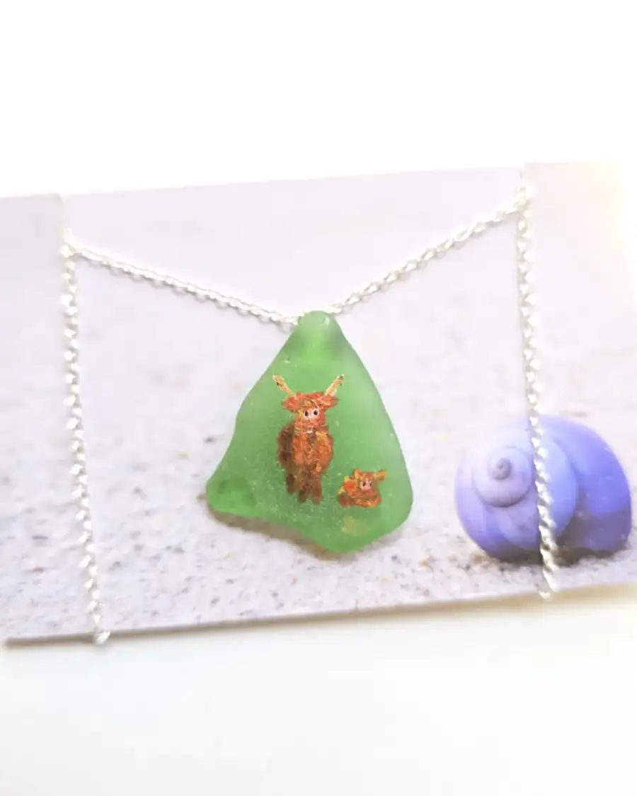 Painted sea glass necklace