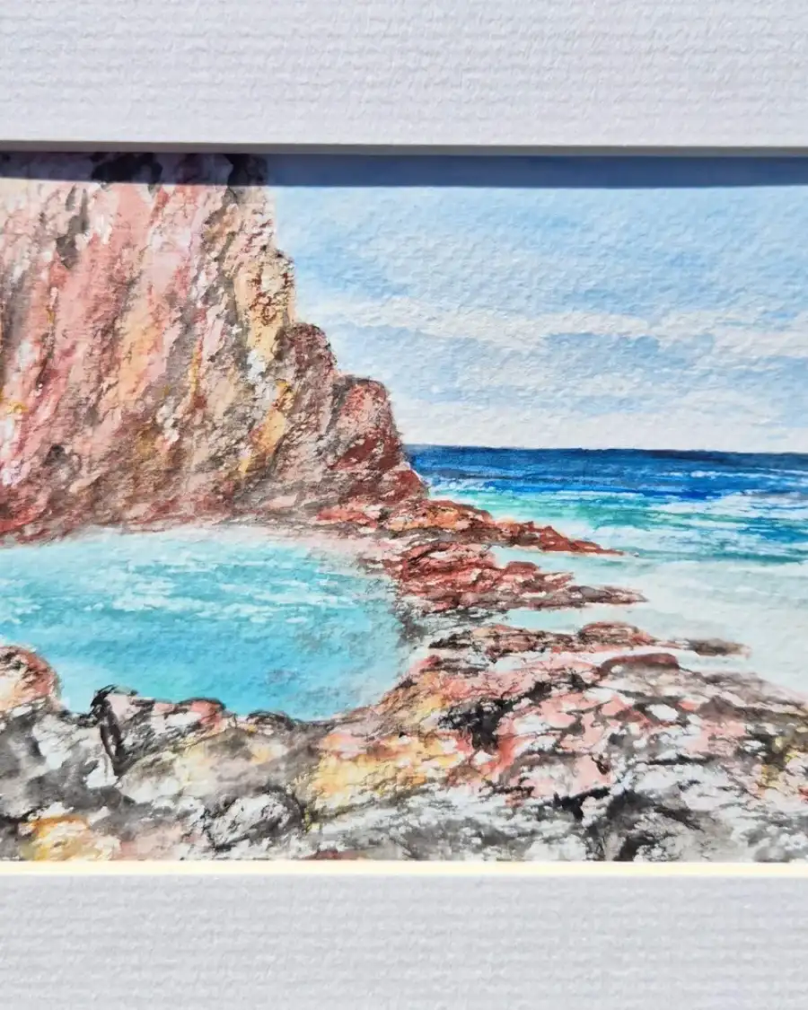 Mini Original Watercolour of cliffs and sea