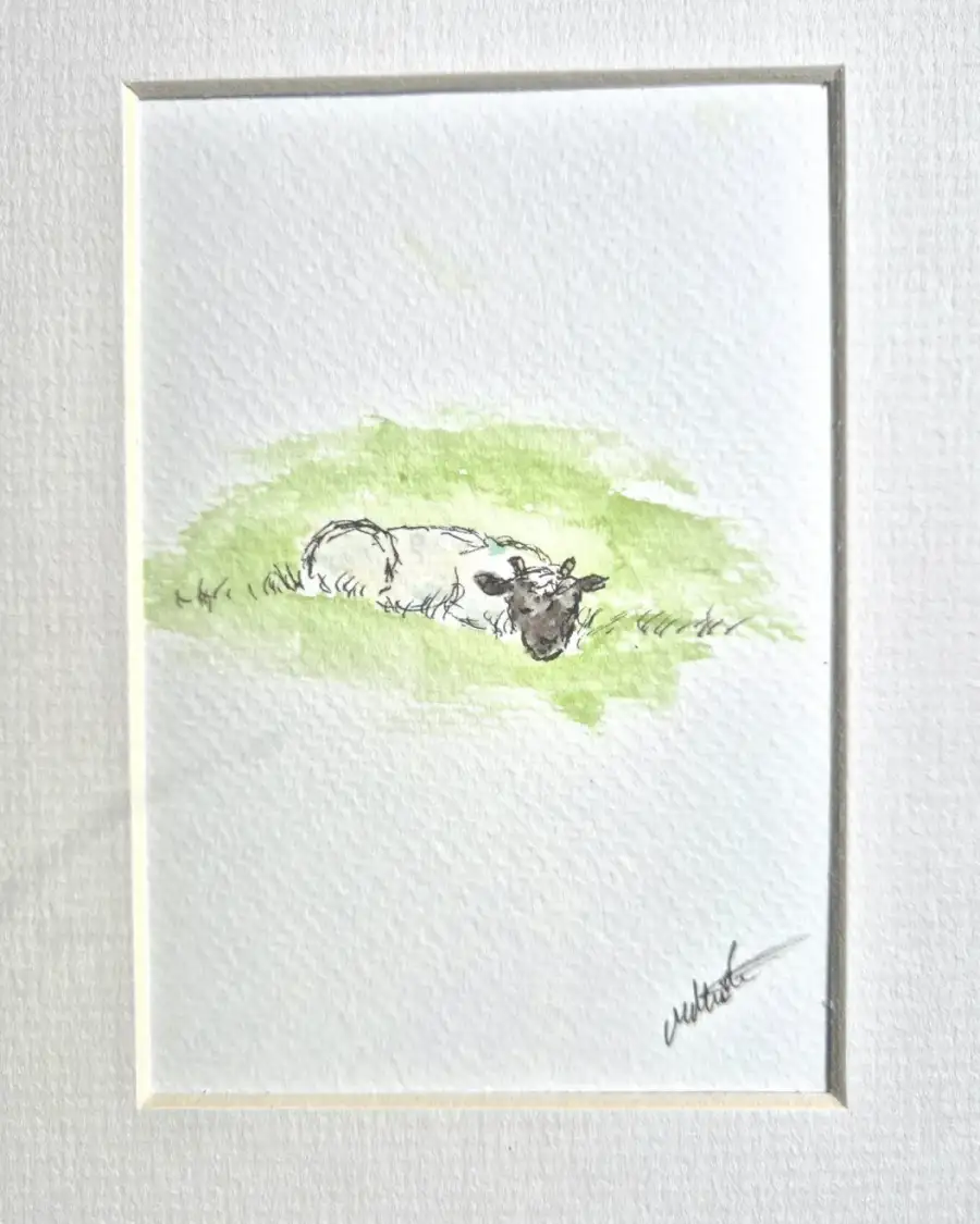 Mini original watercolour of a lamb