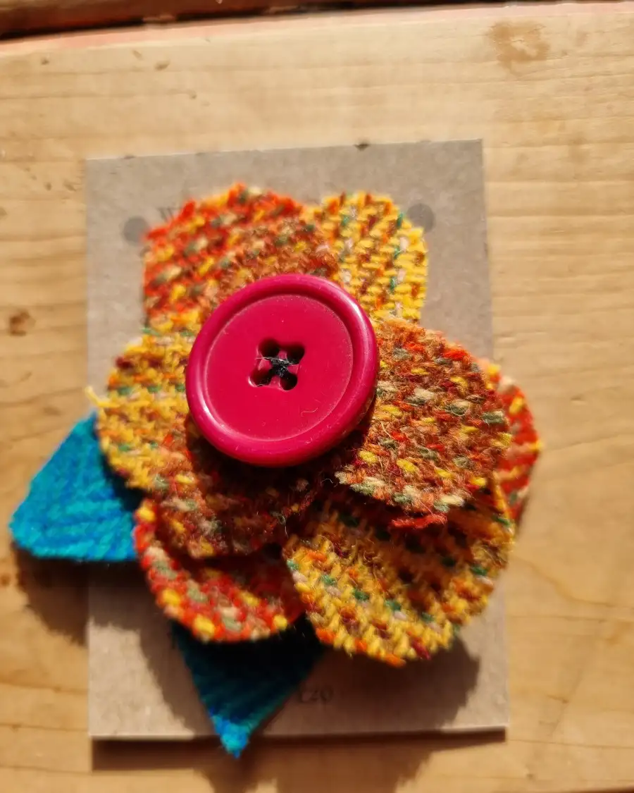 Tweed flower brooch