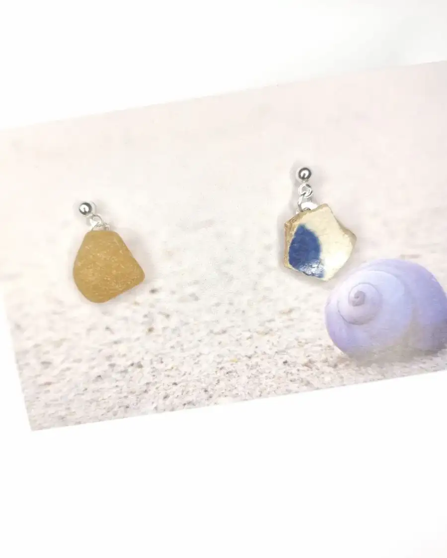 Sea Glass and pottery stud earrings