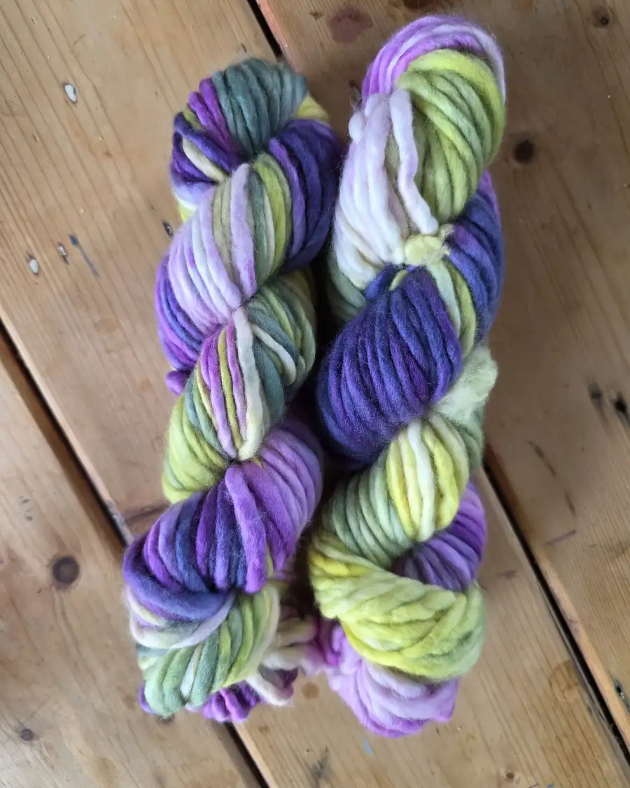 Hand-Dyed Yarn: 100% Merino, pale thistle chunky x2