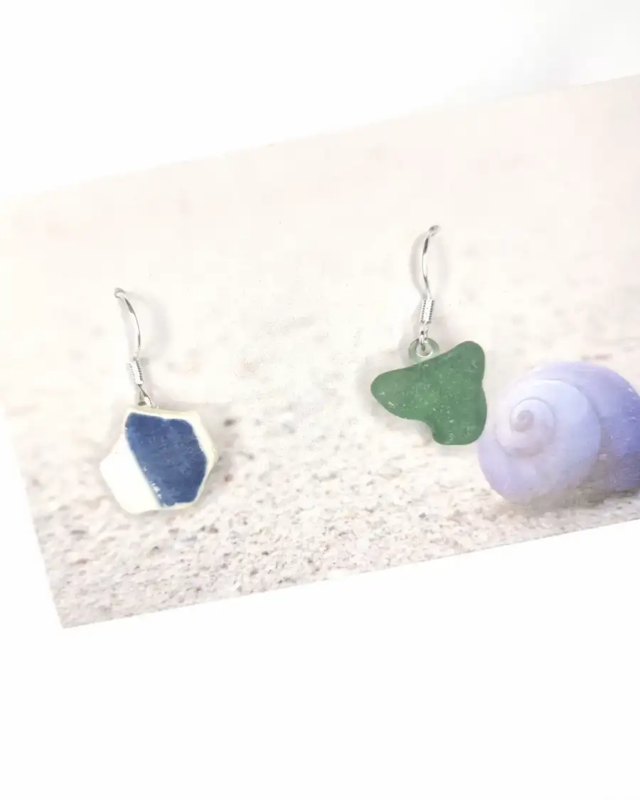 Sea pottery and sea glass earrings