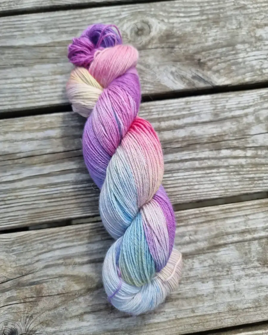 Hand-Dyed Yarn: 75% Alpaca, 25% silk, 4 ply
